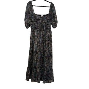 NSR Babydoll Puff Sleeve Midi Dress Paisley Print Metallic Size XL
